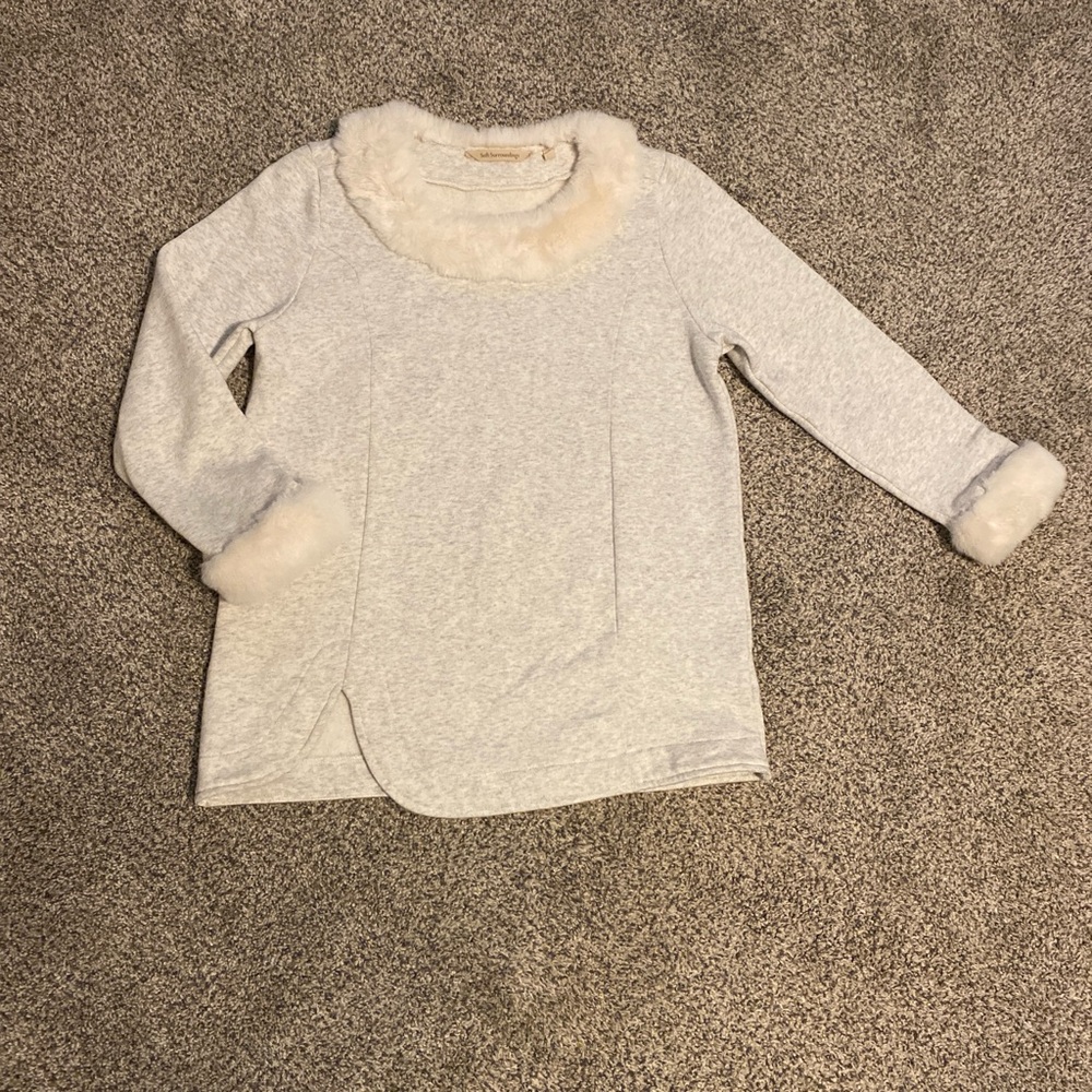 Soft Surroundings Cream Faux-Fur Trim Girls' Pullover